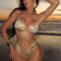 Sexy Bikini Bronzing Fabric Split Swimsuit Swimwear