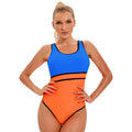 Sports One Piece Swimsuit Women Sexy Backless Colorblock Swimsuit
