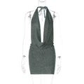 Women Clothing Winter Sexy V neck Backless Lace up Wool Dress