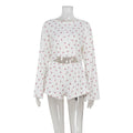 Girls Sexy Long Sleeved Cardigan Short Top Floral Wooden Ear Home Casual Suit Shorts Two Piece Sets