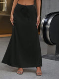 Popular Satin Satin Skirt Spring Autumn Elegant Lace up Long Skirt