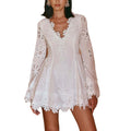 Long Sleeve Tied Lace V neck Slim Fit Dress