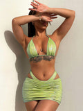 Women Swimsuit Sexy Flash Fabric Three Piece Metallic Coated Fabric Bikini Swimsuit