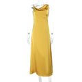 Sling Pockets Collar Sexy Backless Satin Formal Dress Elegant Evening Dress