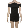 Winter Women Clothing Sexy Solid Color Pleated off Shoulder Collar Tube Top Package Hip Dress