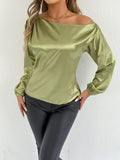 Women Clothing Summer Satin Shirt White Women Long Sleeve Satin Shirt