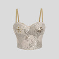 Three Dimensional Floral Sequ French High Waist Petite Super Sexy Boning Corset Sling