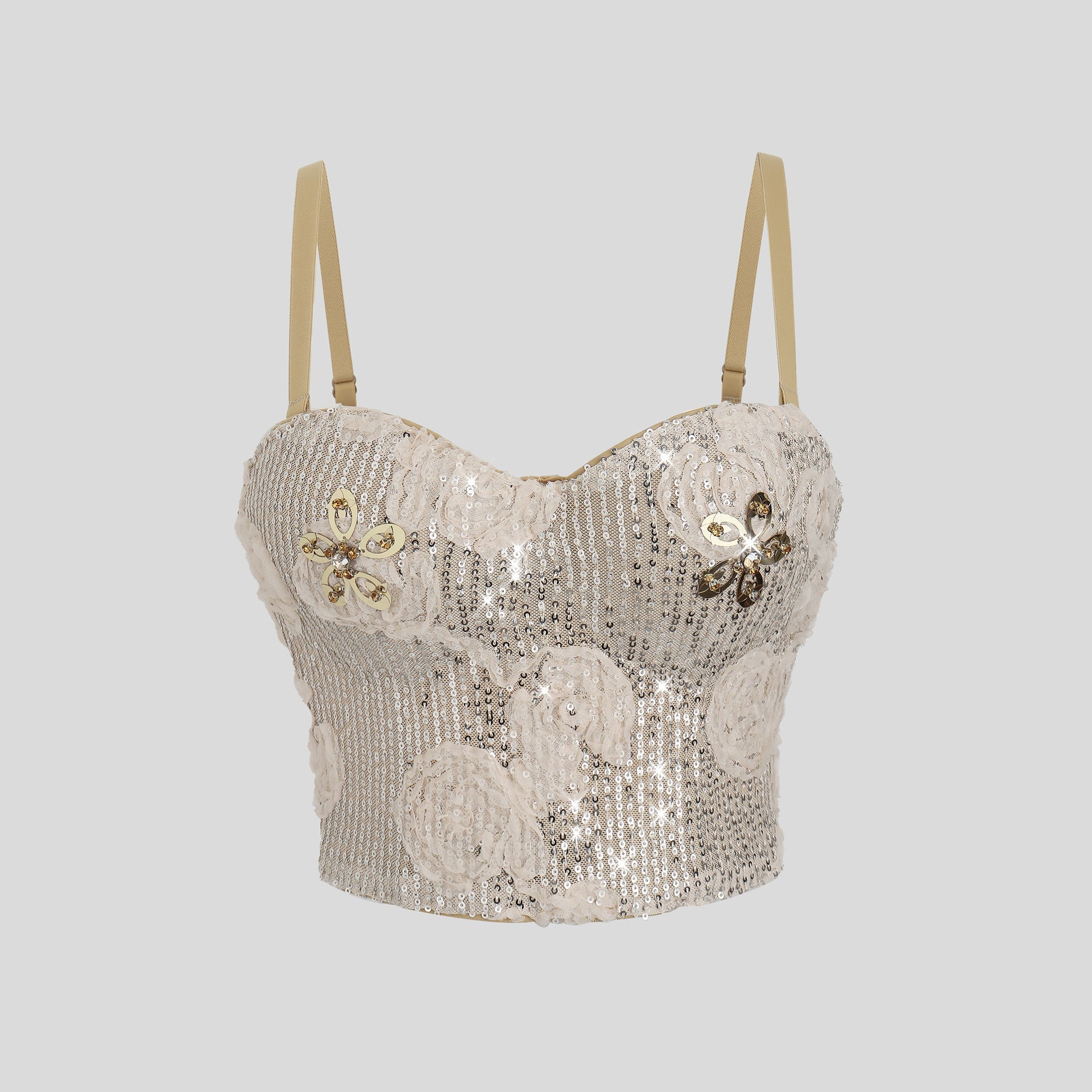 Three Dimensional Floral Sequ French High Waist Petite Super Sexy Boning Corset Sling