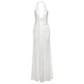Spring Summer Women Elegant Sexy Deep V Plunge neck Halter Slim Pleated Dress Women