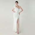 Craft Floral Beaded One Shoulder Diagonal Collar Fishtail Evening Dress Dinner Wedding Awards Ceremony Social Dress