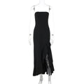 Women Clothing Summer Solid Color Sexy Split Maxi Dress Tube Top Dress Women