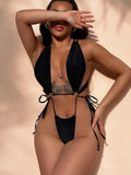 Bikini Double One Piece Swimsuit Solid Color Bikini Swimwear Women Cross Swimsuit Sexy
