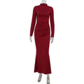 Fall Women Clothing Long Sleeve Slim Fit Solid Color Simple Fishtail Hip Base Dress