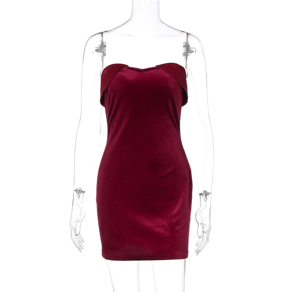 Women Clothing Summer Sexy Tube Top Package Hip Short Solid Color Slim Fit Dress