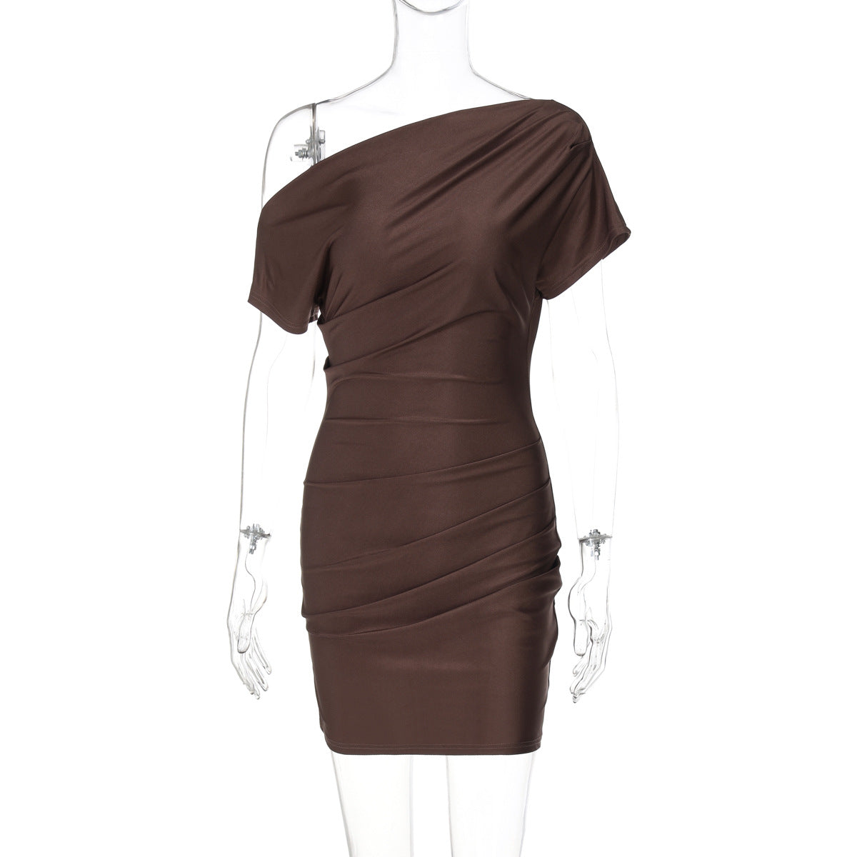 Women Clothing Summer Elegant Slim Fit Shoulder Pleated Hip Bag Dress Women
