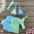 Solid Color Stitching Three Point Bikini Skirt Three Piece Suit Split Swimsuit Women