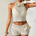 Beach Vacation Hollow Out Cutout out Three Dimensional Crochet Sexy Halter Strap Beach Swimsuit Bikini