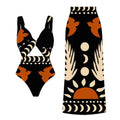 Lonkey Swimwear Retro Printed Mesh Trousers Conservative Swimwear Bikini