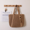 Women Solid Color Woven Bag Large Capacity Shoulder Straw Bag Vacation Beach Bag Women Bag