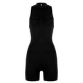 Street Sports Jumpsuit Shorts Stand Collar Zipper Tooling Peach Hip Yoga Fitness One Piece Women