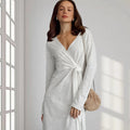 Autumn Comfort Loose Knitted Nightgown Breathable Long Sleeves Lace up Soft Outerwear Homewear