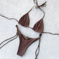 Swimsuit Solid Color Small Sunken Stripe Bikini Split Swimsuit Women Bikini