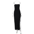 Women Clothing Summer Solid Color Ruffles Sexy Slit Tube Top Dress Hair