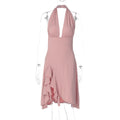Women Clothing Summer Sexy Deep V Plunge Backless Waist Trimming Sheath Sleeveless Dress Women