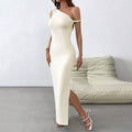 Women Clothing Spring Summer Sexy Socialite Dress One Shoulder Cold Shoulder Maxi Dress