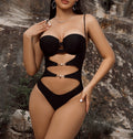 Women One Piece Bikini Bikini Solid Color Hollow Out Cutout out Strap One Piece Swimsuit