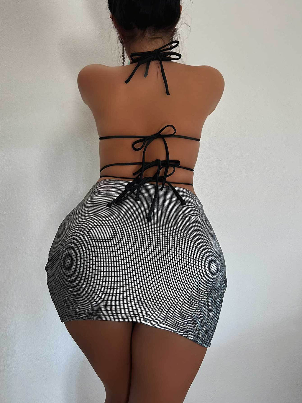 Sexy Lace up Bra Top with Shorts Skirt Outfit Ladies Three Piece Set Casual Suit
