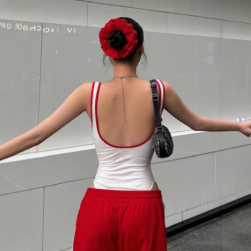 Street Letters Multicolor Printing Sling Body Shaping Corsets Sexy U Collar Backless Shaping Top