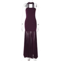 Women Clothing Autumn Winter Sexy Mesh Stitching Tube Top Evening Maxi Dress Women