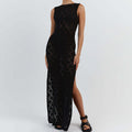 Vacation Slim Fit See through Sexy round Neck Strap Side Slit Beach Vacation Sun Shield Hanfu Long Robe Crochet hook