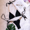 Luxury Rhinestone Bikini Solid Color Sexy Lace-up Swimsuit Swimsuit