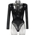 Women Clothing Spring Autumn Mesh Long Sleeve Hollow Out Cutout out See through Stitching V-neck Halter Jumpsuit Women