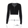 Women Clothing Summer Sexy Cardigan Button Cropped Long Sleeve T shirt Top