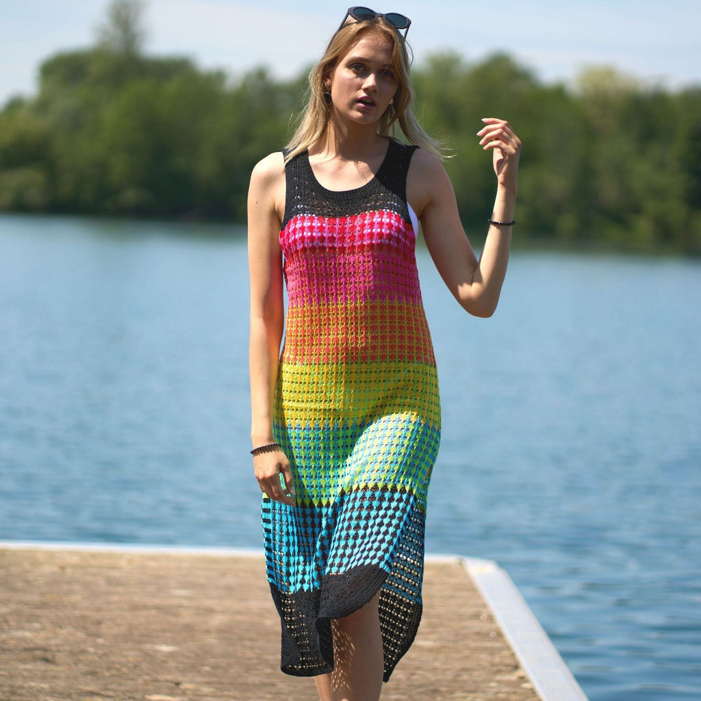 Knitted Wide Horizontal Color Pattern Vest Dress Holiday Casual Beach Bikini Cover