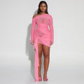 Spring Summer Women Wear Off Neck Design Sexy Pleated Dress Dopamine Sexy
