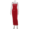Women Clothing French High Grade Red Lace Tube Tops Strap Dress Slim Fit Sheath Dress