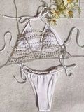 Sexy Pearl Chain Bandage Swimsuit Women Split Three Piece Bikini