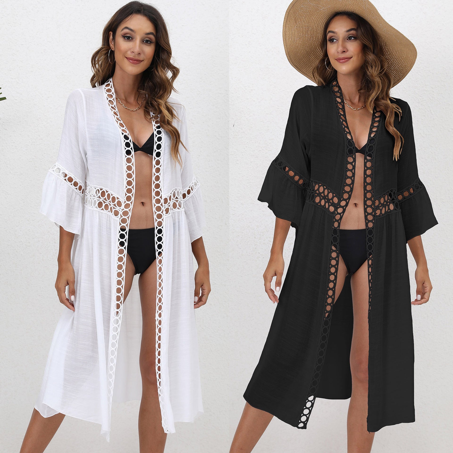 Seaside Vacation Beach Blouse Women's Clothing Loose Three Quarter Sleeve Lace Splicing Sun Protection Cardigan