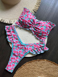 Floral Print Flying Bikini Low Waist Lace up Biquini