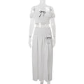 Women Clothing Summer Sexy Vacation off Neck Pleated Top Split Skirt Set