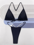 Set Sexy Bikini Pearl Chain Solid Color Swimsuit