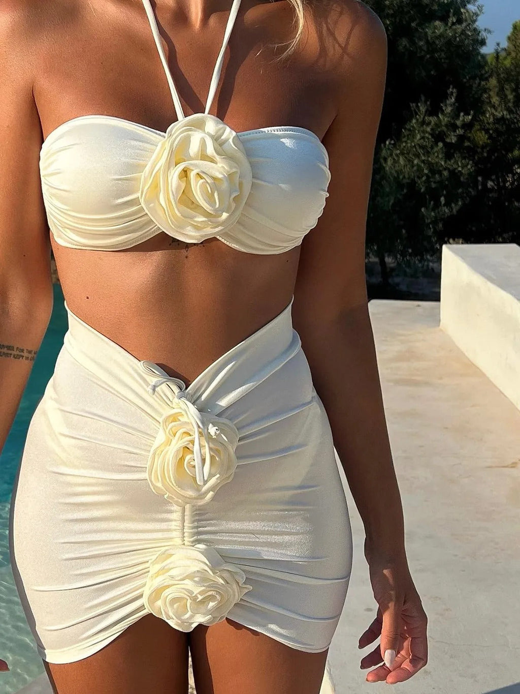 Three Piece Set Bikini Bikini Floral Split Women Swimsuit Swimsuit