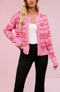 Autumn Winter Women Clothing Valentine Day Cardigan Heart Knitted Coat