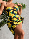 Swimsuit Women Ribbon Sexy Conservative Skirt Split Swimsuit
