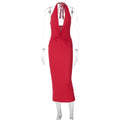 Sexy Deep V Plunge neck Sleeveless Solid Color Backless Street Sheath Mid Length Halter Dress Women Clothing