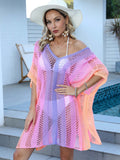 Beach Vacation Blouse Women Clothing Gradient Color Hollow Out Cutout out Woven Shirt Loose Casual Bikini Dress